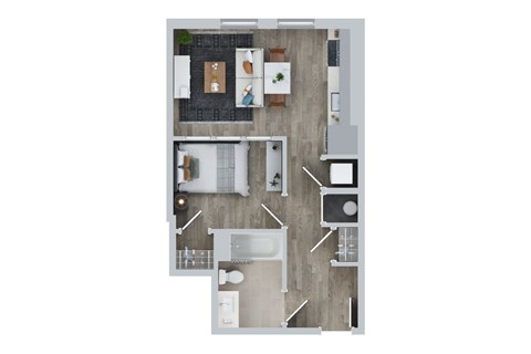 Floor plan for 1 bed, 1 bath, 560 sqft